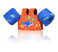 MoKo Gilet de Bain Enfant, Brassard de Natation de Dessin Animé avec Boucle en D et Sifflet d'urgence, Équipement de Natation pour Petits Filles Garçons, (20-30-40-50 lbs), Requins Orange et Bleu