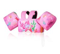 MoKo Gilet de Bain Enfant, Brassard de Natation de Dessin Animé avec Boucle en D et Sifflet d'urgence, Équipement de Natation pour Petits Filles Garçons, (20-30-40-50 lbs), Étoile de Mer Rose