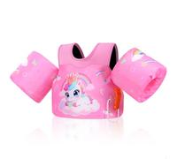 MoKo Gilet de Bain pour Enfants 20-50 lbs, Brassard de Natation avec Sangle Réglable, Gilet de Natation, Veste de Natation Flottant, Équipement de Natation pour Piscine, Rose Pâle & Licorne à Couronne