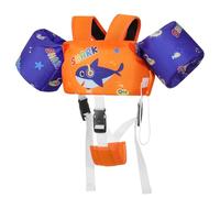 MoKo Gilet de Bain pour Enfants, Brassard de Natation avec Sangle Réglable, Gilet de Natation, Veste de Natation Flottant, Équipement de Natation pour Plage Piscine, Casque d'écoute Orange Bleu Requin