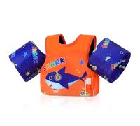 Moko Gilet de Natation pour Enfants, 20-50 lbs Brassards pour Enfants, Brassards avec Sifflet d'urgence, Équipement d'apprentissage de Natation pour Piscine, Casque d'écoute Orange Bleu Requin