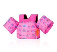 Moko Gilet de Natation pour Enfants, 20-50 lbs Brassards pour Enfants, Brassards avec Sifflet d'urgence, Équipement d'apprentissage de Natation pour Plage et Piscine, Arc-en-Ciel Rose Foncé