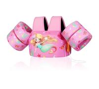 MoKo Gilet de Natation pour Enfants 22-66 lbs, Brassard de Natation de Dessin Animé avec Sangle & Sifflet pour Piscine, Gilet de Bain pour Petits Filles Garçons, Rose Perle Sirène