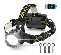 MoKo Lampe Frontale rechargeable 50000 lm, IP68, capteur | Lampe Frontale LED à tête réglable à 90° et recharge USB-C; Lampe Frontale Rechargeable pour camping, pêche et course
