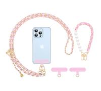 MoKo Lanière de téléphone portable réglable en métal, sangle de téléphone portable universelle pour iPhone, Samsung, la plupart des smartphones, 1 dragonne, 2 écussons pour dragonne, rose
