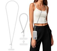 MoKo Lanière de Téléphone Réglable avec Dragonne, Cordon Universel pour Portable, Tour Cou Smartphone Sangle Attache, Sangle Téléphone en Bandoulière x 1, Dragonne x 1,Patch Lanière x 2, Argent-Blanc