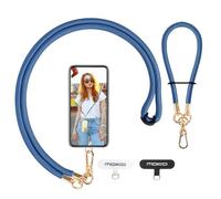 MoKo Lanière de Téléphone Réglable avec Dragonne, Cordon Universel pour Portable, Tour de Cou Smartphone Sangle Attache, Sangle Téléphone en Bandoulière x 1, Dragonne x1, Patch pour Lanièrex2,Bleu Lac