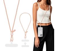 MoKo Lanière de Téléphone Réglable avec Dragonne, Cordon Universel pour Portable, Tour de Cou Smartphone Sangle Attache, Sangle Téléphone en Bandoulièrex1,Dragonnex1,Patch pour Lanièrex2, Pâle Or Rosé
