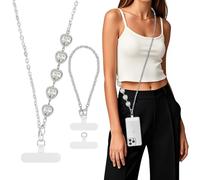 MoKo Lanière de Téléphone Réglable avec Dragonne, Cordon Universel pour Portable, Tour de Cou Smartphone Sangle Attache, Sangle Téléphone en Bandoulière x 1, Dragonne x 1,Patch pour Lanière x 2,Argent