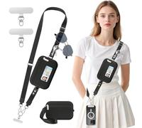 MoKo Lanière pour téléphone avec portefeuille RFID, clip et sangle Go Lanière et portefeuille amovible avec fenêtre d'identification, sangle réglable pour iPhone avec languettes rotatives, Noir