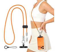 MoKo Lanière Téléphone Bandoulière 2-en-1 avec Câble USB-C, Câble USB-C vers USB-C PD 240W Charge Rapide, Sangle Antivol avec Attache Métal 360° pour iPhone 17/16/15, Tablette, Ordinateur, Orange