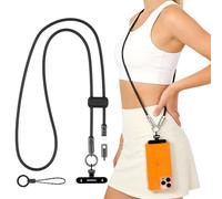 MoKo Lanière Téléphone Bandoulière 2-en-1 avec Câble USB-C, Câble USB-C vers USB-C PD 240W Charge Rapide, Sangle Antivol avec Attache Métal 360° pour iPhone 17/16/15, Tablette, Ordinateur, Noir