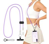 MoKo Lanière Téléphone Bandoulière 2-en-1 avec Câble USB-C, Câble USB-C vers USB-C PD 240W Charge Rapide, Sangle Antivol avec Attache Métal 360° pour iPhone 17/16/15, Tablette, Ordinateur, Violet