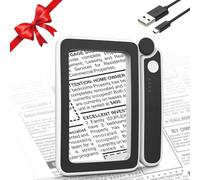 MoKo Lentille d'agrandissement rectangulaire avec lumière, grossissement 4X, 10 LED réglables pour lecture au noir, batterie de 650 mAh rechargeable avec USB C, cadeau pour personnes âgées ou