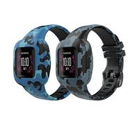 MoKo Lot de 2 Bracelets Compatible avec Garmin Vivofit jr. 3 pour Enfants, Bande de Montre Remplacement en Silicone avec Motif Mignon, Bleu Camouflage & Mosaïque