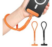 MoKo Lot de 2 bracelets pour poignet, cordon réglable pour téléphone avec attache, bracelet mains libres pour iPhone et la plupart des smartphones, Orange/Noir