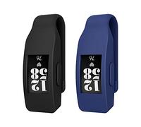 MoKo Lot de 2 Clip Compatible avec Fitbit Inspire/Inspire HR/Ace 2, Étui en Silicone Souple, Support de Clip Femme Hommes Sport Clip Accessoire - Noir & Bleu Marine