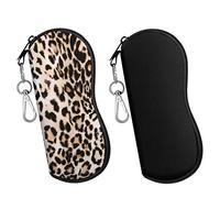 MoKo Lot de 2 étuis à lunettes de soleil en néoprène souple à fermeture éclair avec clip pour homme et femme, noir et léopard