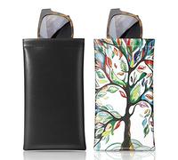 MoKo Lot de 2 étuis à lunettes de soleil portables avec fermeture à pression - Étui de protection souple pour lunettes de lecture pour femme avec chiffon de nettoyage - Noir/arbre porte-bonheur