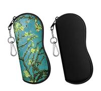 MoKo Lot de 2 étuis à lunettes de soleil souples en néoprène ultra léger avec fermeture éclair et clip ceinture, noir + fleur d'amandier