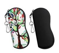 MoKo Lot de 2 étuis de lunettes de soleil souples en néoprène ultra léger avec fermeture éclair et clip ceinture, Arbre noir et porte-bonheur