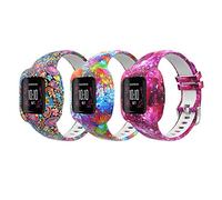 MoKo Lot de 3 Bracelets Compatible avec Garmin Vivofit jr. 3 pour Enfants, Bande de Montre de Remplacement en Silicone avec Motif Mignon, Coloré A