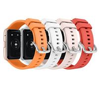 MoKo Lot de 4 Bracelets Compatible avec Huawei Watch Fit Active/Elegant, Bracelet de Montre de Sport Remplacement en Silicone, Orange/Blanc/Rose/Rouge