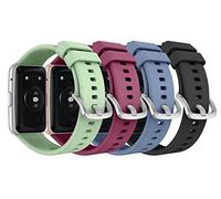 MoKo Lot de 4 Bracelets Compatible avec Huawei Watch Fit Active/Elegant, Bracelet de Montre de Sport Remplacement en Silicone, Vert/Vin Rouge/Bleu Gris/Noir