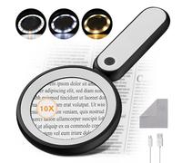 MoKo Loupe avec Lumière à Main 10X pour la Lecture, Loupe éclairée avec 21 Lumières LED et 3 Modes, Rechargeable pour Les Personnes âgées, la Lecture et l'inspection Exploration