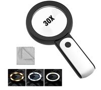 MoKo Loupe de Lecture Éclairante, Loupe 30X avec 18 LED Lumières à Main, Verre Grossissant avec 3 Modes d'Éclairage pour Lecture Observation Scientifique Loisir Malvoyant Personnes Âgées, Noir