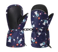 MoKo Moufles de Ski Enfants, Gants de Neige Imperméables Antidérapant, Gants Hiver Chaud Coupe-Vent avec Fermeture Éclair pour Enfants de 2-3 Ans, Gants de Ski en Velours pour Fille Garçon, XS - Bleu