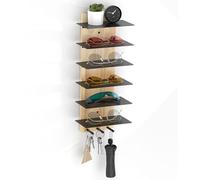 MoKo Organiseur de Lunettes de Soleil à 6 Niveaux, Rangement Mural pour Lunettes de Soleil en Bois Rustique avec 3 Crochets pour Entrée, Salon, Chambre à Coucher, Bois + Noir