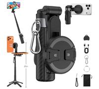 MoKo Perche Selfie Magnétique avec Trépied,Télécommande pour iPhone,Android | Mini Trépied De Voyage, Pince Télescopique Métallique, Aimant N52 Magsafe, Poignée, Rotation 360°, Jusqu’à 25 Pouces
