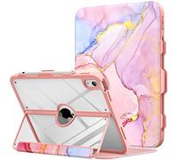 MoKo pour iPad 11 Pouces (A16) 11e Generation 2025/iPad 10e Generation 2022 10,9 Pouces, avec portecrayon, Protection d’écran intégrée, Dos Transparent, Support Multi-Angles, Marbre Rose Clair Doré