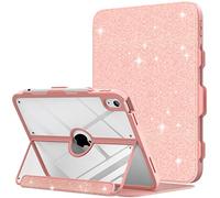 MoKo pour iPad 11 Pouces (A16) 11e Generation 2025/iPad 10e Generation 2022 10,9 Pouces, avec portecrayon, Protection d’écran intégrée, Dos Transparent, Support Multi-Angles, Rose Pailleté