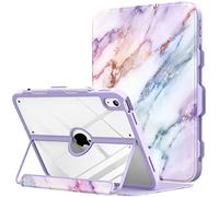 MoKo pour iPad 11 Pouces (A16) 11e Generation 2025/iPad 10e Generation 2022 10,9 Pouces, avec portecrayon, Protection d’écran intégrée, Dos Transparent, Support Multi-Angles, Marbre Violet