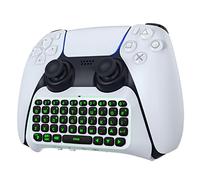 MoKo Rétro-Éclairage Vert Clavier pour PS5 Manette, Mini QWERTY Clavier Bluetooth sans Fil Compatible avec Playstation 5 Manette, Rechargeable Clavier avec Prise Audio 3,5mm&Haut-Parleur Intégré,Blanc