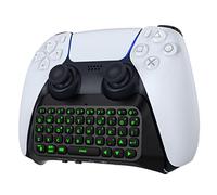 MoKo Rétro-Éclairage Vert Clavier pour PS5 Manette, Mini QWERTY Clavier Bluetooth sans Fil Compatible avec Playstation 5 Manette, Rechargeable Clavier avec Prise Audio 3,5 mm & Haut-Parleur Intégré