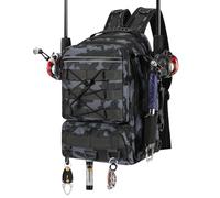 MoKo Sac à Dos de pêche avec Support pour Canne à pêche et équipement, Sac de Rangement des Accessoires en Nylon imperméable pour Le Camping, la randonnée, la Chasse, Camouflage Gris