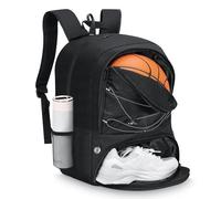 MoKo Sac à dos de sac de basket-ball, sac à dos de football pour hommes et femmes avec compartiments séparés pour le ballon et les chaussures, résistant à l’eau, crochet de clôture, sac de sport, Noir
