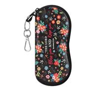 MoKo Sac Souple de Lunettes de Soleil, [Ultra léger] Néoprène Housse de Stockage des Lunettes avec Clip de Ceinture pour Lunettes, Sacoche de Transport pour Clés, Crayons, Cartes, Noir & Fleur