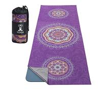 MoKo Serviette de Yoga, Tapis de Yoga Antidérapant et à Séchage Rapide avec Coins de Fixation, Couverture de Yoga Souple avec Motif d'impression pour Différents Exercices de Yoga, Mandala Violet