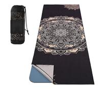 MoKo Serviette de Yoga, Tapis de Yoga Antidérapant et à Séchage Rapide avec Coins de Fixation, Couverture de Yoga Souple avec Motif d'impression pour Différents Exercices de Yoga, Noir d'or