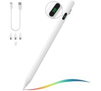 MoKo Stylet pour Écran Tactile, Stylet Universel Compatible avec iPad/iPhone/Samsung (Nicht-S Pen) et Autres Smartphones et Tablettes iOS/Android, Stylet de Tablettes avec Affichage de Batterie, Blanc