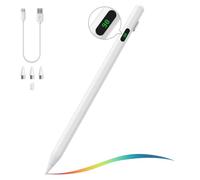 MoKo Stylet pour Écran Tactile, Stylet Universel Compatible avec iPad/iPhone/Samsung (Nicht-S Pen) et Autres Smartphones et Tablettes iOS/Android, Stylet de Tablettes avec Affichage de Batterie, Blanc