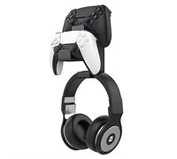 MoKo Support de Manette de Jeu, Support Universel Compatible avec PS3, PS4, PS5, PC, Steam, Switch, Support 3 en 1 Mural en Alliage d'Aluminium pour Contrôleur de Jeu et Casques - Noir