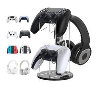 MoKo Support Universel pour Manette de Jeu, Support de Manette de Bureau pour PS5, PS4, Xbox One, Xbox Series, Support Multifonctionnel 2 en 1 pour Contrôleur de Jeu/Casque - Noir & Transparent
