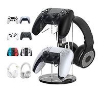 MoKo Support Universel pour Manette de Jeu, Support de Manette de Bureau pour Switch/Switch 2, PS5, PS4, Xbox One, Xbox Series, Support 2 en 1 pour Contrôleur de Jeu/Casque - Noir & Transparent