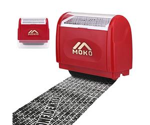 MoKo Tampon à rouleaux pour vol d'identité, rechargeable, auto-encreur large, tampon de protection des données, camouflage pour la confidentialité, données personnelles, blackout, grand rouge, rouge