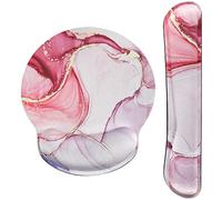 MoKo Tapis de Souris Ergonomique avec Repose Poignet, Clavier Pad Ergonomique Antidérapant en Mousse à Mémoire, Accesoires pour Ordinateur Portable pour Bureau/Ordinateur/Joueur - Rose Nuageux